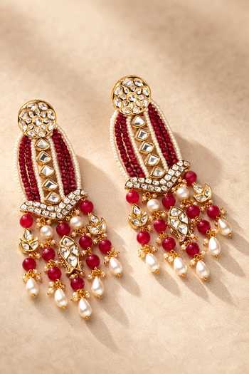 Shop_Xago_Gold Plated Beads, Pearls, Stones Studded Long Earrings _at_Aza_Fashions