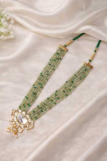 Shop_Xago_Green Beads, Pearls, Stones Semi Precious Layered Necklace _at_Aza_Fashions