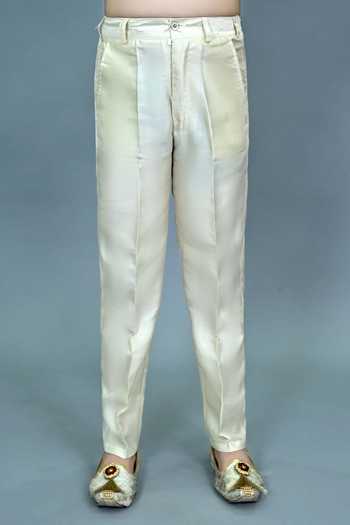 Jhambthreads_White Jacquard Sherwani Jacket And Pant Set _Online_at_Aza_Fashions