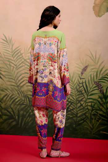 Shop_Shetab Kazmi_Multi Color Cotton Round Neck Prism Printed Kurta And Pant Set _at_Aza_Fashions