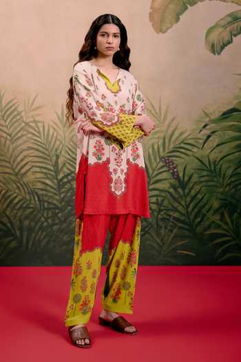Buy_Shetab Kazmi_Ivory Cotton V-neck Raya Printed Kurta And Pant Set 