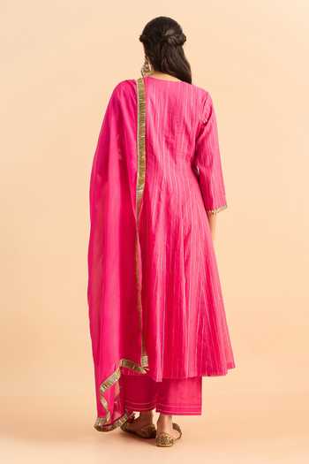 Shop_Roohbyridhimaa_Fuchsia Silk, Organza, Chanderi Sequins, Pink Chahat Embroidered Anarkali Set _at_Aza_Fashions