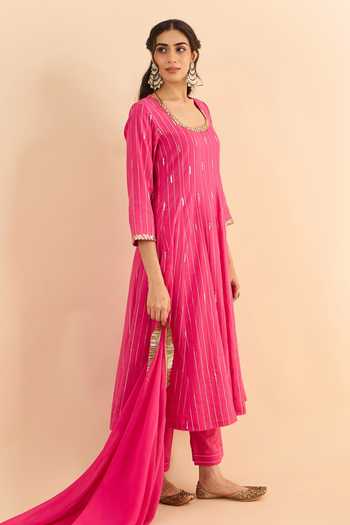 Roohbyridhimaa_Fuchsia Silk, Organza, Chanderi Sequins, Pink Chahat Embroidered Anarkali Set _Online_at_Aza_Fashions