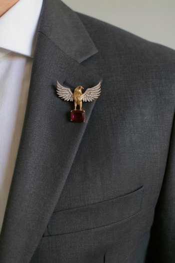 Queens Jewels_Gold Stones, Crystals Ruby Eagle Statement Brooch _Online_at_Aza_Fashions