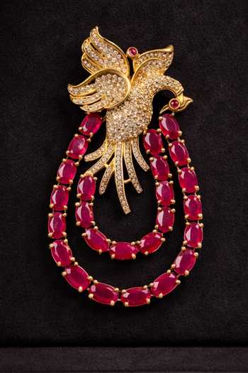 Shop_Queens Jewels_Red Stones, Flying Peacock Brooch _at_Aza_Fashions