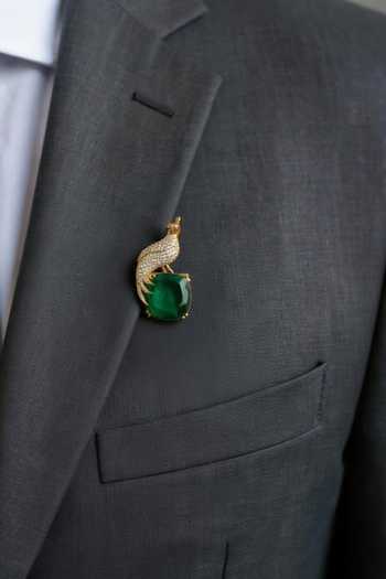 Buy_Queens Jewels_Green Stones Flying Peacock Regal Bird Brooch _at_Aza_Fashions