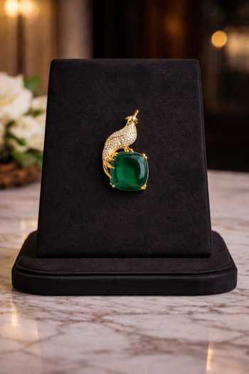 Shop_Queens Jewels_Green Stones Flying Peacock Regal Bird Brooch _at_Aza_Fashions