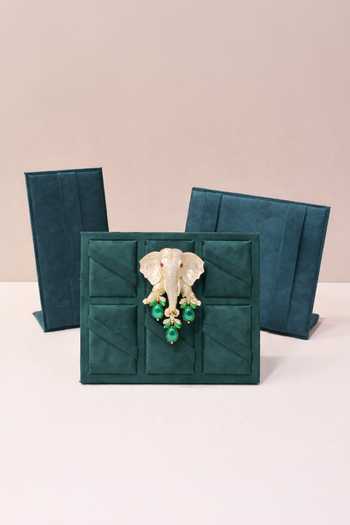 Queens Jewels_Green Pearls, Stones Royal Emerald Ganpati Brooch _Online_at_Aza_Fashions