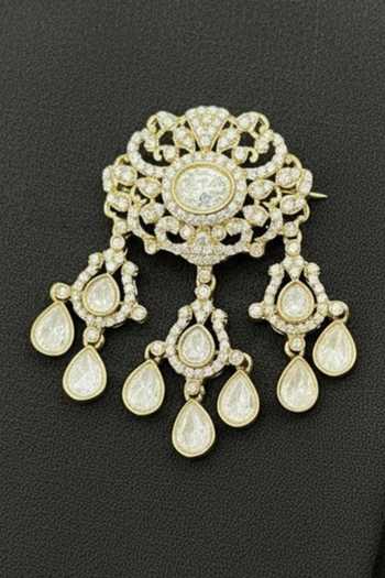 Shop_Queens Jewels_White Pearls, Stones Nawab Noor Brooch _at_Aza_Fashions