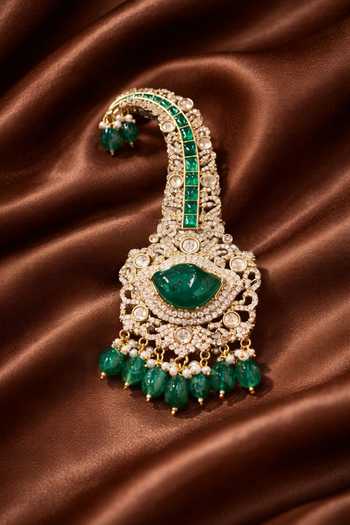Shop_Queens Jewels_Green Beads, Pearls, Stones, Emerald Rajwada Kalangi _at_Aza_Fashions