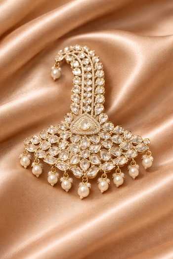 Shop_Queens Jewels_White Pearls, Stones Embellished Heritage Kalangi _at_Aza_Fashions