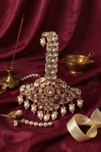 Shop_Queens Jewels_White Pearls, Stones Kundan Noor Kalangi _at_Aza_Fashions