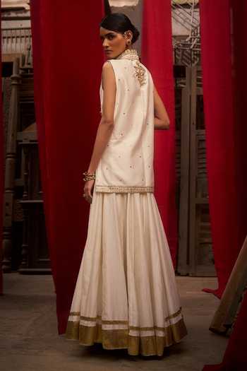 Shop_Hirika & Dhruti_Off White Silk, Chanderi Embroidery, Gota Patti Jungle Hand Kurta And Sharara Set _at_Aza_Fashions