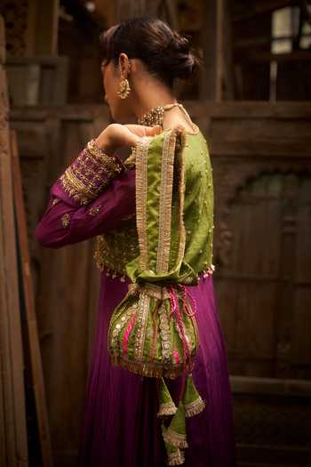 Buy_Hirika & Dhruti_Purple Chanderi Embroidery Round Neck Jamli Anarkali And Marodi Work Jacket Set _Online_at_Aza_Fashions