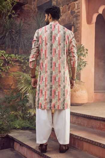 Shop_Jhambthreads_Multi Color Silk, Cotton Abstract Printed Kurta And Pyjama Set _at_Aza_Fashions