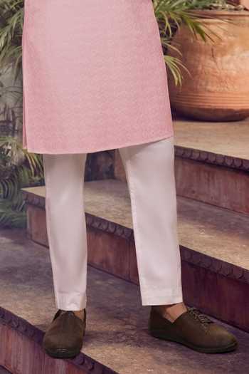 Jhambthreads_Pink Cotton, Silk Embroidery, Sequins Kurta And Pant Set _Online_at_Aza_Fashions