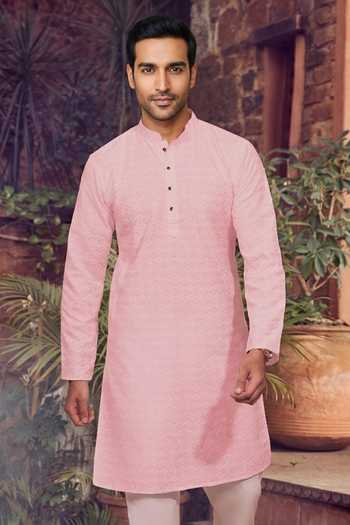 Buy_Jhambthreads_Pink Cotton, Silk Embroidery, Sequins Kurta And Pant Set _Online_at_Aza_Fashions