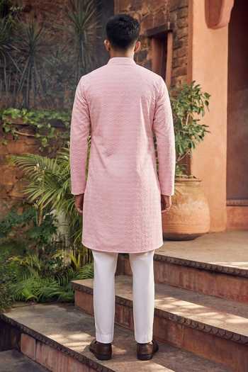 Shop_Jhambthreads_Pink Cotton, Silk Embroidery, Sequins Kurta And Pant Set _at_Aza_Fashions