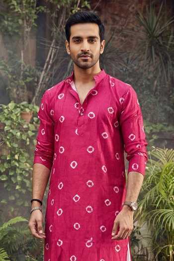 Buy_Jhambthreads_Pink Viscose, Silk Printed Kurta And Pyjama Set _Online_at_Aza_Fashions