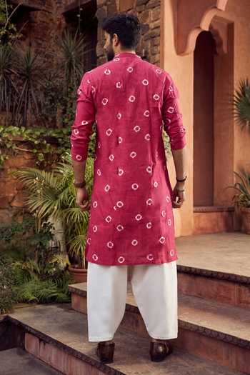 Shop_Jhambthreads_Pink Viscose, Silk Printed Kurta And Pyjama Set _at_Aza_Fashions