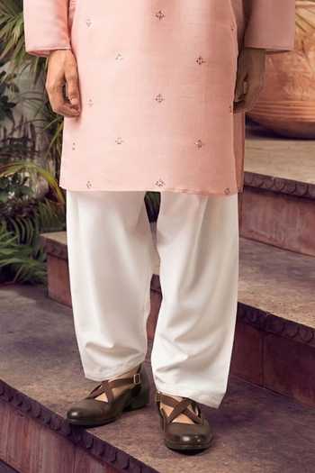 Jhambthreads_Pink Silk Foil Printing Embroidered Kurta And Pyjama Set _Online_at_Aza_Fashions