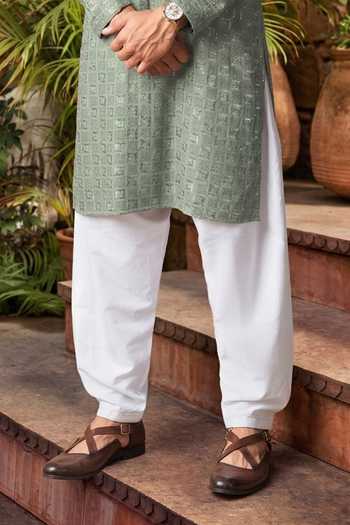 Jhambthreads_Green Viscose, Rayon, Silk Embroidery Tonal Kurta Set _Online_at_Aza_Fashions