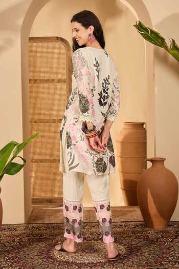 Shop_Jhambthreads_Off White Pure Cotton Printed Kurta And Pant Set _at_Aza_Fashions