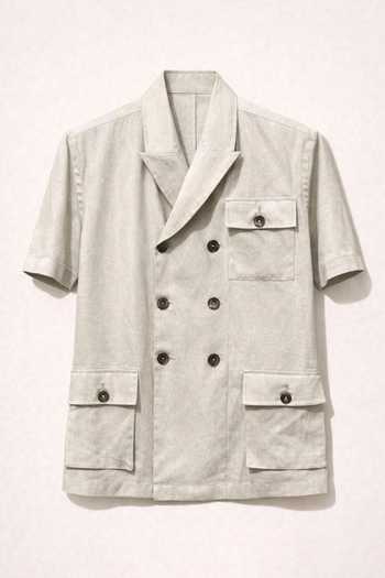 Buy_House Of Three_Beige Linen Double Breasted Resort Shirt _Online_at_Aza_Fashions