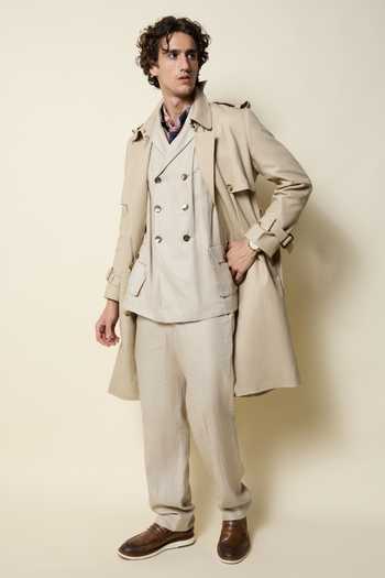 House Of Three_Beige Linen Double Breasted Resort Shirt _at_Aza_Fashions