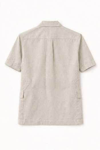 Buy_House Of Three_Beige Linen Double Breasted Resort Shirt 
