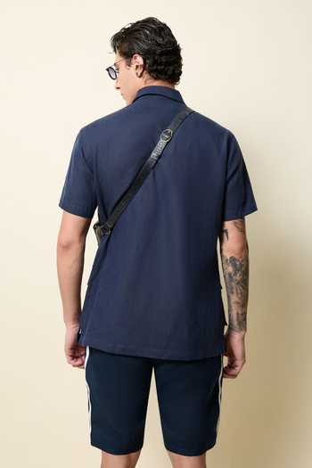 House Of Three_Blue Linen Double Breasted Resort Shirt _Online_at_Aza_Fashions