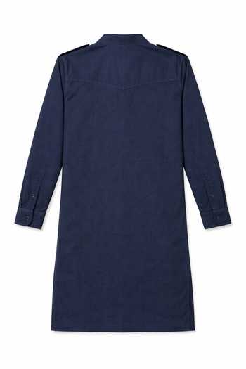 House Of Three_Blue Cotton, Poplin Navy Chest Pocket Kurta _Online_at_Aza_Fashions
