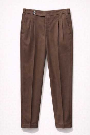Shop_House Of Three_Brown Cotton, Corduroy Gurkha Trouser _Online_at_Aza_Fashions