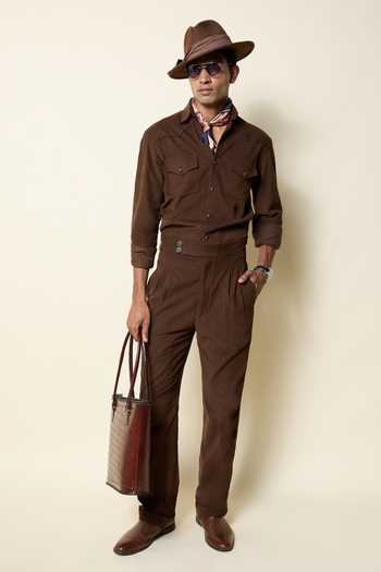 House Of Three_Brown Cotton, Corduroy Gurkha Trouser _at_Aza_Fashions