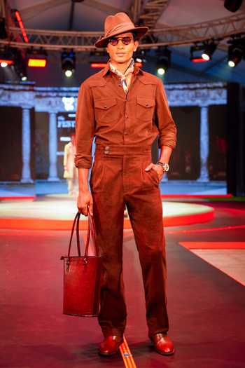 House Of Three_Brown Cotton, Corduroy Gurkha Trouser _Online_at_Aza_Fashions