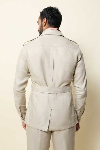 Shop_House Of Three_Beige Linen Safari Shacket _at_Aza_Fashions