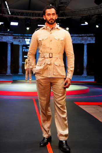 House Of Three_Beige Linen Safari Shacket _at_Aza_Fashions
