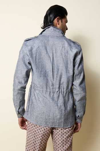House Of Three_Grey Linen Safari Shacket _Online_at_Aza_Fashions