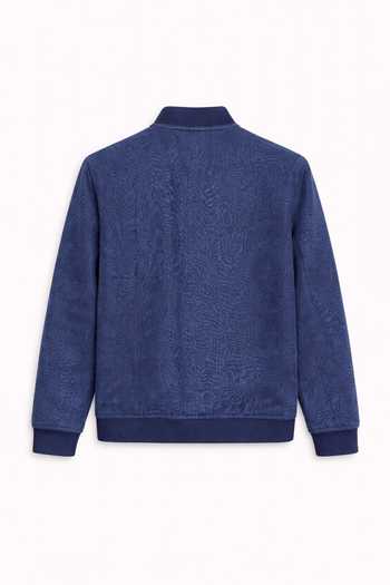 Shop_House Of Three_Blue Linen Embroidery The Imperial Crest Bomber Jacket 