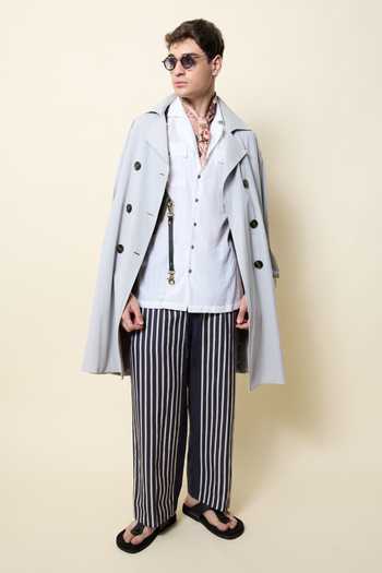 Buy_House Of Three_Blue Cotton, Twill Pastel Trench Coat _Online_at_Aza_Fashions