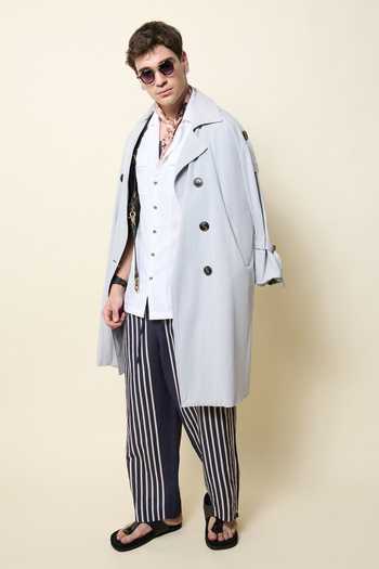 Shop_House Of Three_Blue Cotton, Twill Pastel Trench Coat _Online_at_Aza_Fashions
