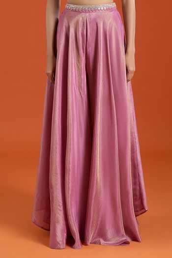 Shop_Samyukta Singhania_Pink Crepe Embroidery V-neck Cape Sharara Set 