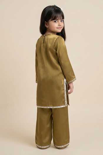 Shop_Petite Pomme_Brown Polyester Embroidery, Beads, Pearls Yoke Kurta And Pant Set _at_Aza_Fashions