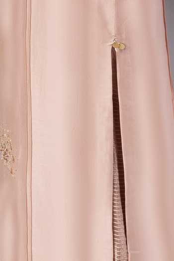Doux Amour_Blush Chanderi, Cotton, Tissue Embroidery, Aurora 3d Floral Kurta And Palazzo Set _Online_at_Aza_Fashions