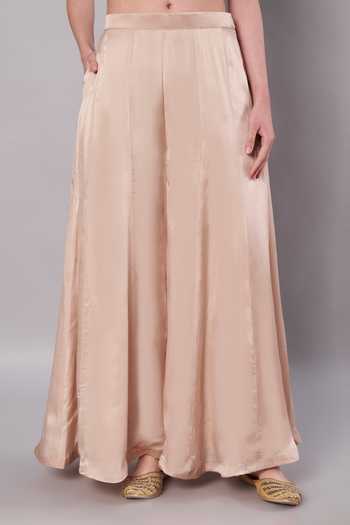 Buy_Doux Amour_Gold Chanderi, Organza, Satin Embroidery, Beads, Florale Kurta Sharara Set 