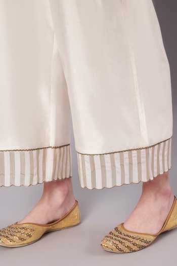 Doux Amour_Ivory Cotton, Chanderi Embroidery, Beads, Spring Collage Kurta And Palazzo Set _at_Aza_Fashions