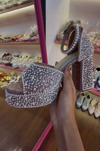 Buy_Tiesta_Purple Sequins, Beads, Pearls Encrusted Platform Block Heels _at_Aza_Fashions
