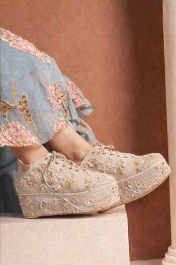 Shop_Tiesta_Gold Kainat Beaded Platform Sneakers _at_Aza_Fashions