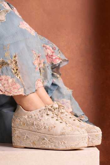 Buy_Tiesta_Gold Kainat Beaded Platform Sneakers _at_Aza_Fashions