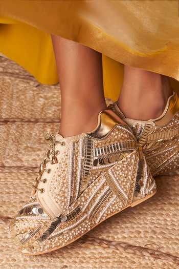 Tiesta_Gold Poppy Dark Platform Sneakers _Online_at_Aza_Fashions